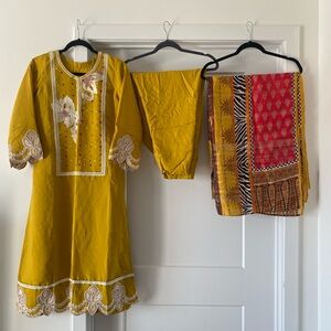 Indian & pakistani style embroidery printed dupatta salwar kameez 3pc suit NWT